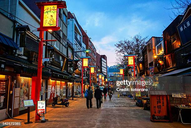 asakusa denpoin-dori at twilight in tokyo japan - sensoji temple stock pictures, royalty-free photos & images