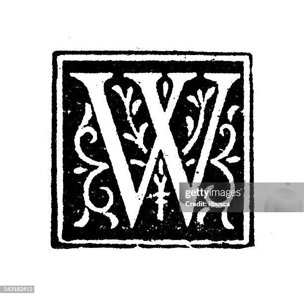 antique children's book comic illustration: ornate letter w - letter w stock illustrations