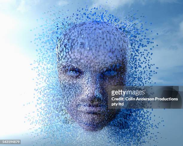 cloud blocks forming face in sky - 3d face stock pictures, royalty-free photos & images