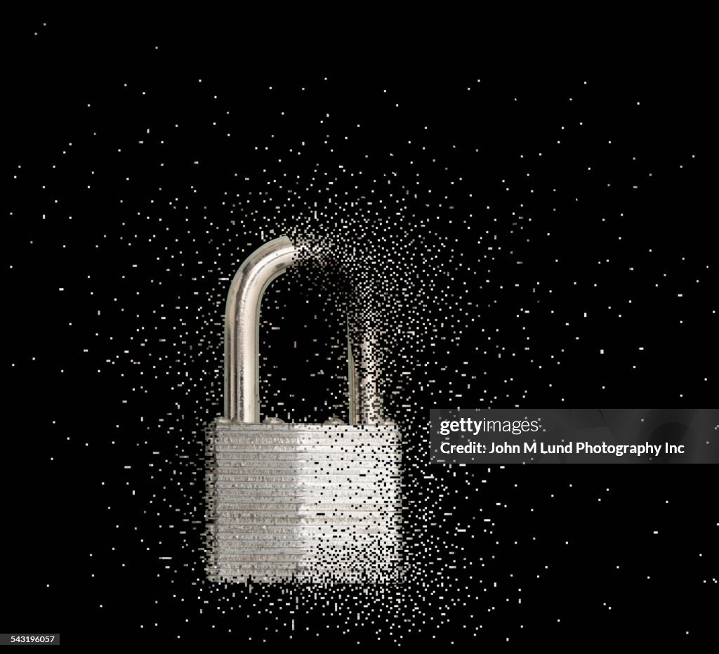 Close up of padlock dissolving