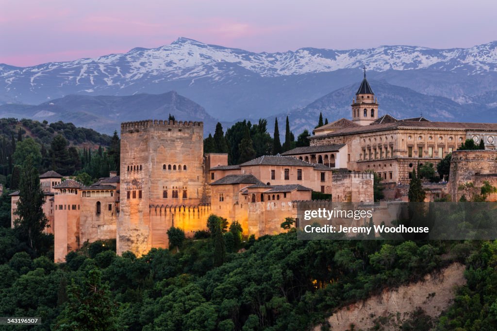 Castle on hilltop, Granada, Andalusia, Spain
