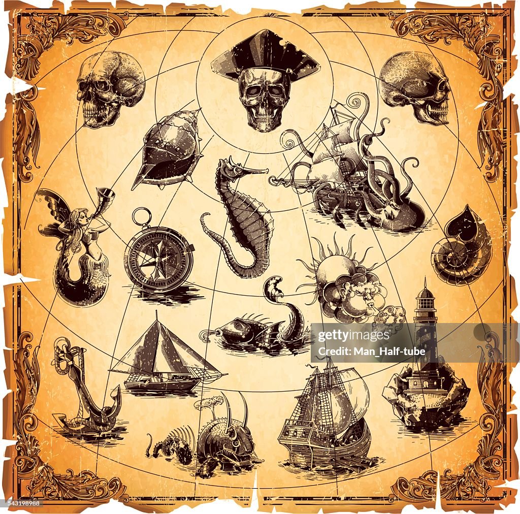 Old Map Elements High-Res Vector Graphic - Getty Images