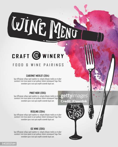 hand lettered wine menu design template - wine menu stock illustrations