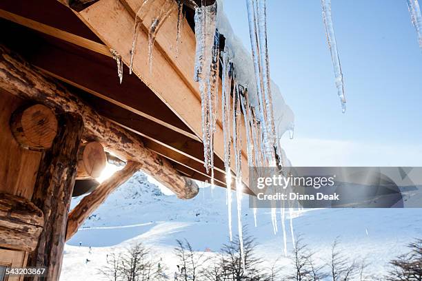 icicles on cabin roof, ushuaia, tierra del fuego, argentina - つらら ストックフォトと画像