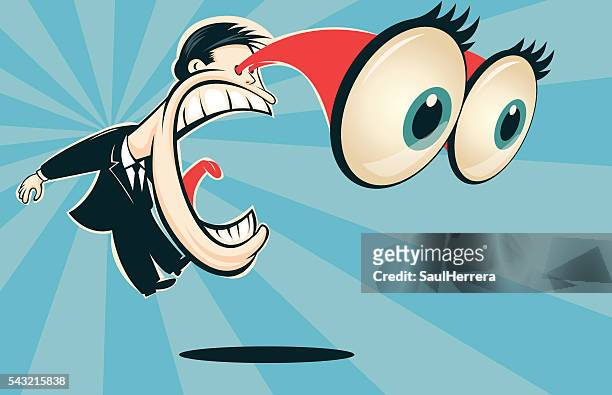 man screaming with bulging eyes - excitement stock illustrations