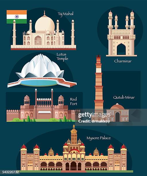 stockillustraties, clipart, cartoons en iconen met india symbols - rode fort delhi