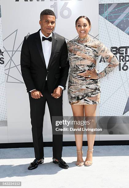 Actor Cory Hardrict and actress Tia Mowry attend the 2016 BET Awards at Microsoft Theater on June 26, 2016 in Los Angeles, California.