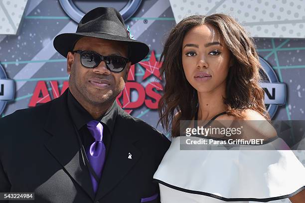Producer Jimmy Jam and model Bella Harris attend the 2016 BET Awards at the Microsoft Theater on June 26, 2016 in Los Angeles, California.