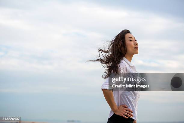 a woman on a beach in kobe. - 35 female outdoors stock-fotos und bilder