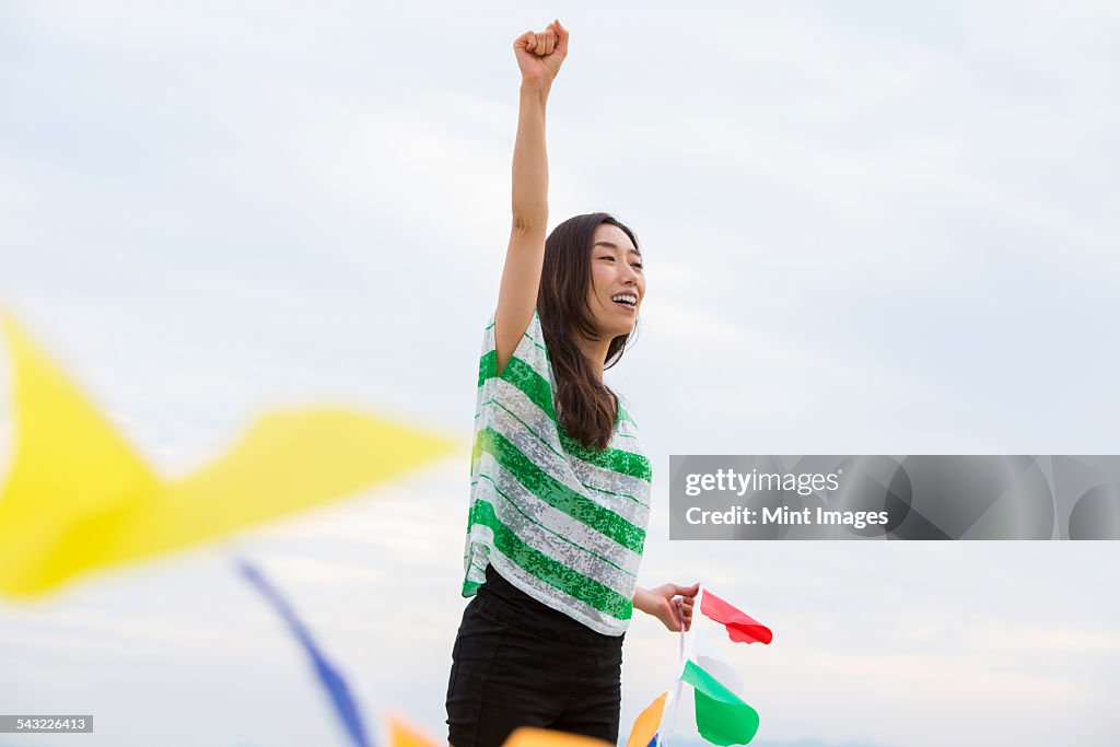 A woman on a beach in Kobe.