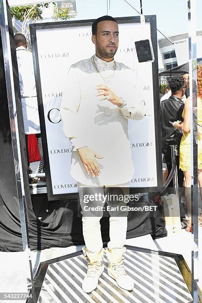 Rapper French Montana attends the Cover Girl glam stage during the 2016 BET Awards at the Microsoft Theater on June 26, 2016 in Los Angeles,...