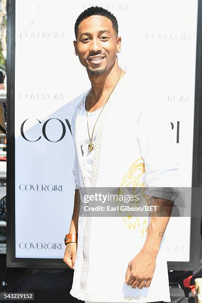 Comedian Brandon T. Jackson attends the Cover Girl glam stage during the 2016 BET Awards at the Microsoft Theater on June 26, 2016 in Los Angeles,...