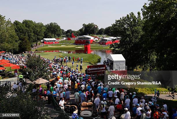 General view of the 10th tee box during the final round of the Quicken Loans National at Congressional Country Club on June 26, 2016 in Bethesda...