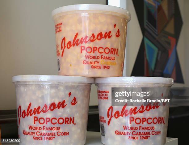 Popcorn is displayed at the BETX gifting suite during the 2016 BET Experience on June 26, 2016 in Los Angeles, California.