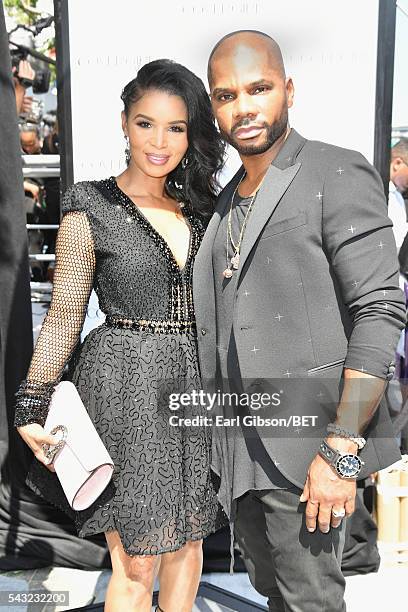 Singer Kirk Franklin and Tammy Collins attend the Cover Girl glam stage during the 2016 BET Awards at the Microsoft Theater on June 26, 2016 in Los...