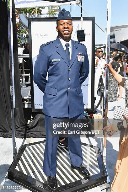 First Lieutenant Kenyatta H. Ruffin attends the Cover Girl glam stage during the 2016 BET Awards at the Microsoft Theater on June 26, 2016 in Los...