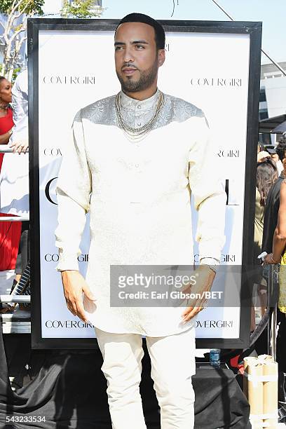 Rapper French Montana attends the Cover Girl glam stage during the 2016 BET Awards at the Microsoft Theater on June 26, 2016 in Los Angeles,...
