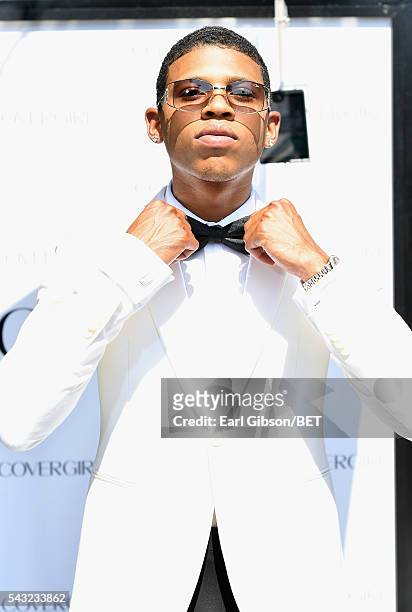 Actor Bryshere Y. Gray attends the Cover Girl glam stage during the 2016 BET Awards at the Microsoft Theater on June 26, 2016 in Los Angeles,...