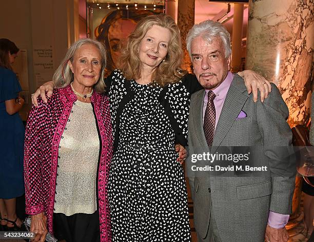 Aldine Honey, Annabell Weidenfeld and Nicky Haslam attend a celebration of the Life of Lord George Weidenfeld on June 26, 2016 in London, England.
