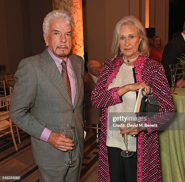 Nicky Haslam and Aldine Honey attend a celebration of the Life of Lord George Weidenfeld on June 26, 2016 in London, England.