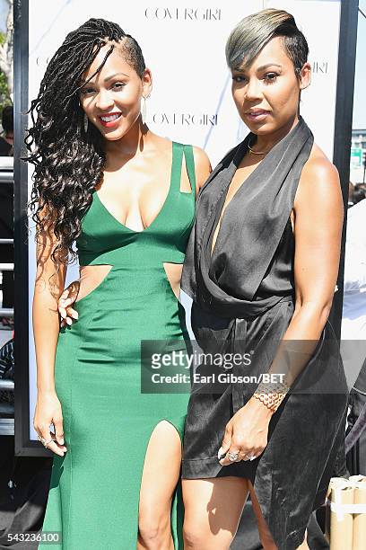 Actresses Meagan Good and La'Myia Good attend the Cover Girl glam stage during the 2016 BET Awards at the Microsoft Theater on June 26, 2016 in Los...