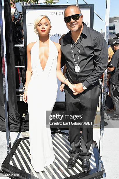 Rapper Irv Gotti and model Ashley Martelle attend the Cover Girl glam stage during the 2016 BET Awards at the Microsoft Theater on June 26, 2016 in...