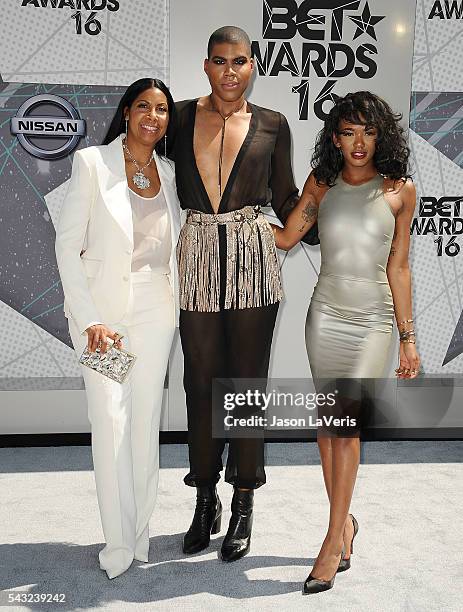 Cookie Johnson, EJ Johnson and Elisa Johnson attend the 2016 BET Awards at Microsoft Theater on June 26, 2016 in Los Angeles, California.