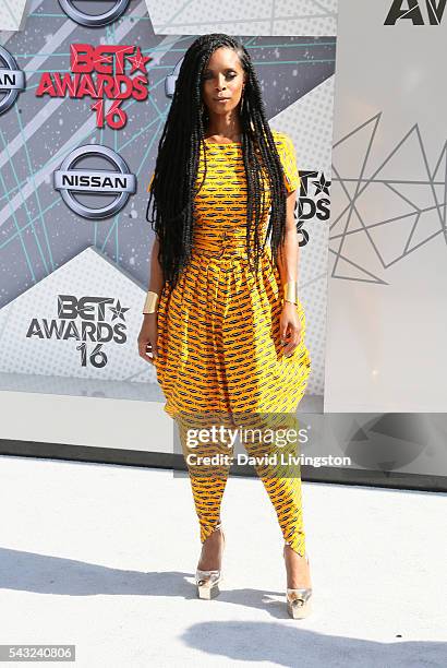 Actress Tasha Smith attends the 2016 BET Awards at Microsoft Theater on June 26, 2016 in Los Angeles, California.