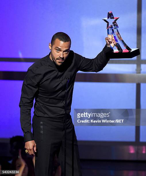 Honoree Jesse Williams accepts the Humanitarian Award onstage during the 2016 BET Awards at the Microsoft Theater on June 26, 2016 in Los Angeles,...
