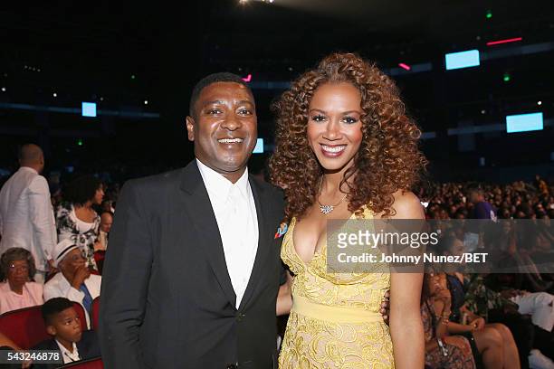 Chief Operating Officer at Parkwood Entertainment Steve Pamon and basketball analyst Rosalyn Gold-Onwude attend the 2016 BET Awards at the Microsoft...