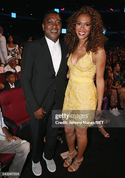 Chief Operating Officer at Parkwood Entertainment Steve Pamon and basketball analyst Rosalyn Gold-Onwude attend the 2016 BET Awards at the Microsoft...