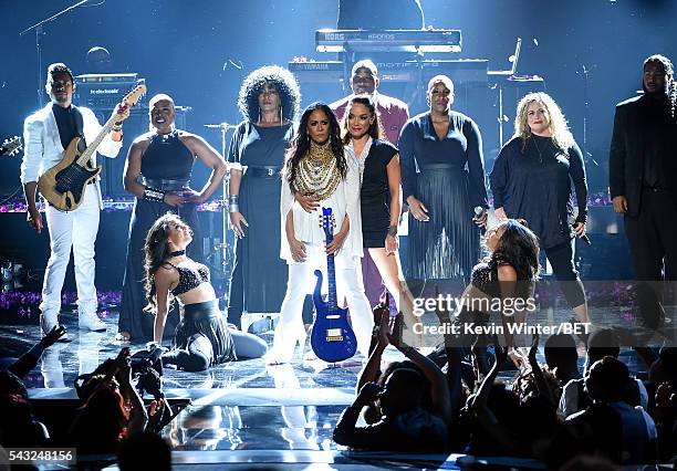 Recording artist Sheila E. Performs onstage during the 2016 BET Awards at the Microsoft Theater on June 26, 2016 in Los Angeles, California.