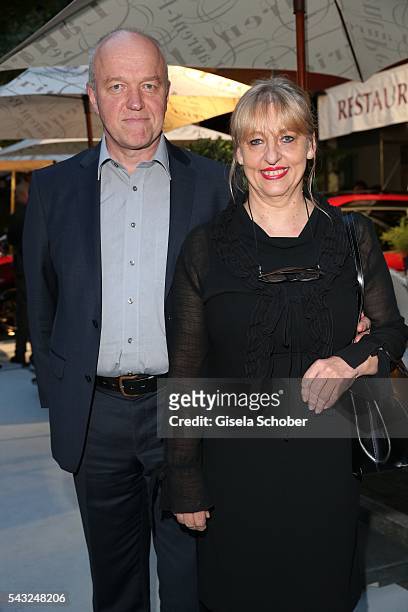 Johanna Bittenbinder and her husband Heinz Josef Braun during the Peugeot BVC Casting Night during the Munich Film Festival 2016 at Kaeferschaenke on...
