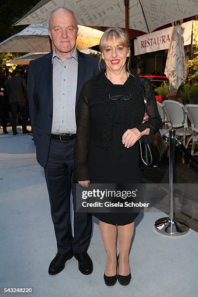 Johanna Bittenbinder and her husband Heinz Josef Braun during the Peugeot BVC Casting Night during the Munich Film Festival 2016 at Kaeferschaenke on...