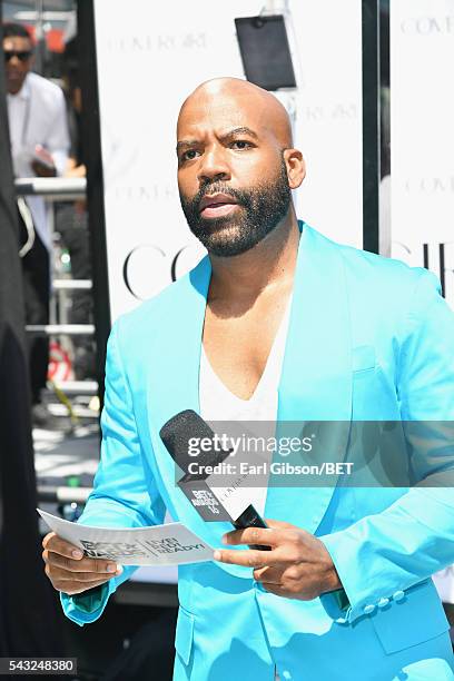 Personality Lloyd Boston attends the Cover Girl glam stage during the 2016 BET Awards at the Microsoft Theater on June 26, 2016 in Los Angeles,...