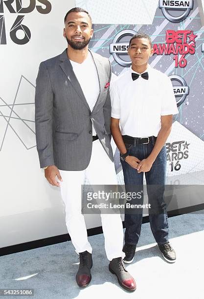 Actor Christian Keyes and son Christian Keyes Jr. Attend the Make A Wish VIP Experience at the 2016 BET Awards on June 26, 2016 in Los Angeles,...