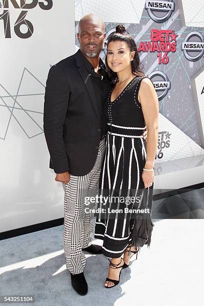 Actor Chris Spencer and casting director Vanessa Rodriguez attend the Make A Wish VIP Experience at the 2016 BET Awards on June 26, 2016 in Los...