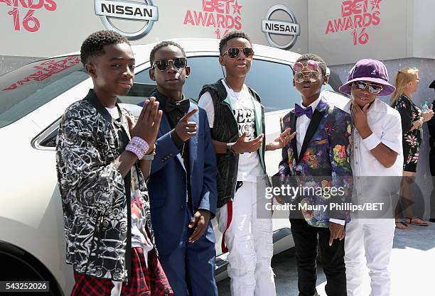 Actors Jahi Di'Allo Winston, Caleb McLaughlin, Myles Truitt, Tyler Williams, and Dante Hoagland attend the Nissan red carpet during the 2016 BET...