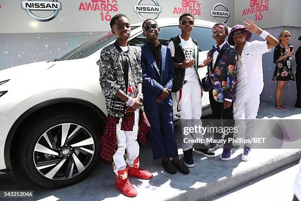 Actors Jahi Di'Allo Winston, Caleb McLaughlin, Myles Truitt, Tyler Williams, and Dante Hoagland attend the Nissan red carpet during the 2016 BET...