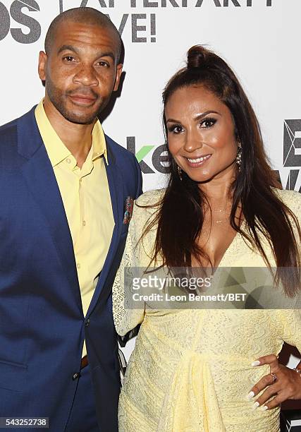 Actor Aaron D. Spears and Estela Lopez-Spears attend the BET Awards post show in the Cricket Lounge after the 2016 BET Awards on June 26, 2016 in Los...