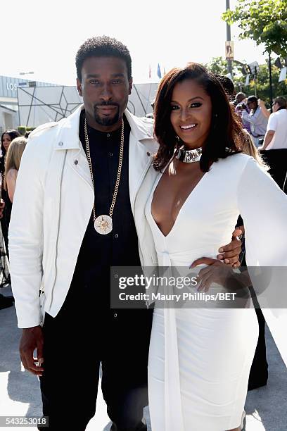 Actor Medina Islam and model Claudia Jordan attend the Nissan red carpet during the 2016 BET Awards at the Microsoft Theater on June 26, 2016 in Los...