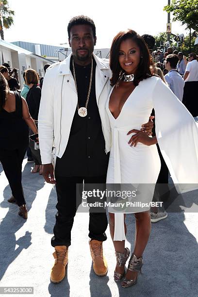 Actor Medina Islam and model Claudia Jordan attend the Nissan red carpet during the 2016 BET Awards at the Microsoft Theater on June 26, 2016 in Los...