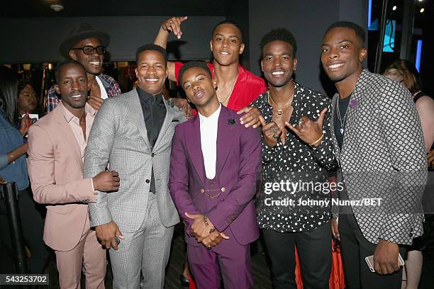 Actors Elijah Kelley, Nate Parker, Algee Smith, Keith Powers, Luke James, and Woody McClain attend the 2016 BET Awards at the Microsoft Theater on...