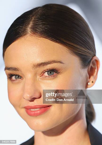 Miranda Kerr poses before she greets fans at Westfield,Sydney on June 27, 2016 in Sydney, Australia.