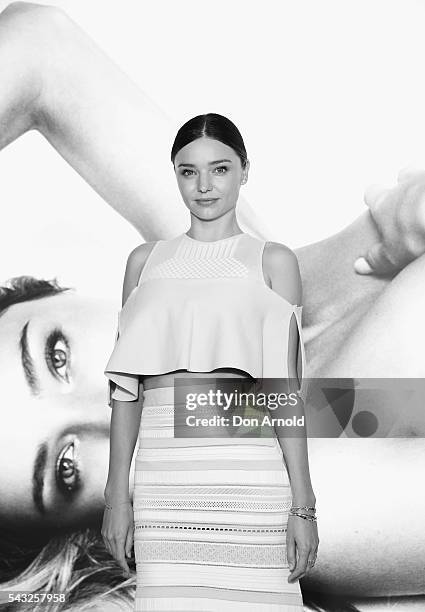 Miranda Kerr poses before she greets fans at Westfield,Sydney on June 27, 2016 in Sydney, Australia.