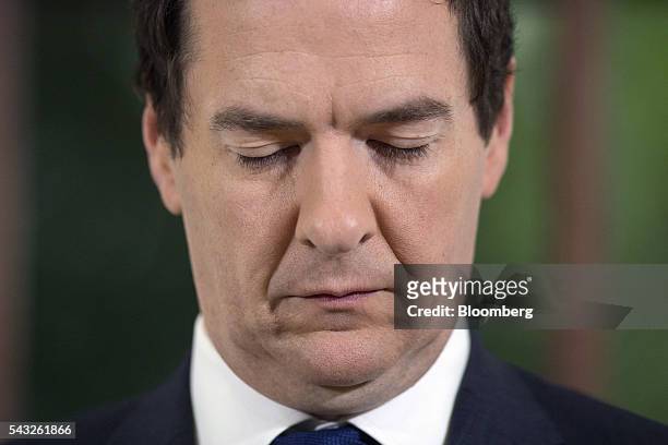 George Osborne, U.K.'s chancellor of the exchequer, reacts during a news conference at the H.M. Treasury building in London, U.K., on Monday, June...