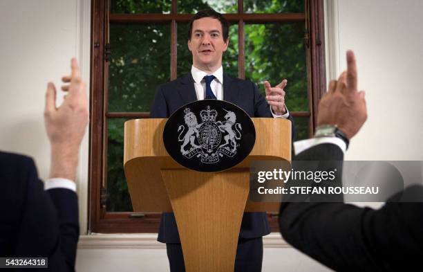 British Chancellor of the Exchequer George Osborne makes a statement at the Treasury in London on June 27 following the pro-Brexit outcome of the...