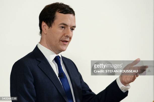 British Chancellor of the Exchequer George Osborne makes a statement at the Treasury in London on June 27 folowing the pro-Brexit outcome of the June...