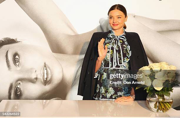 Miranda Kerr poses before she greets fans at Westfield,Sydney on June 27, 2016 in Sydney, Australia.