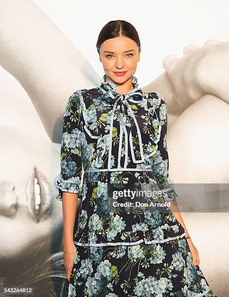 Miranda Kerr poses before she greets fans at Westfield,Sydney on June 27, 2016 in Sydney, Australia.